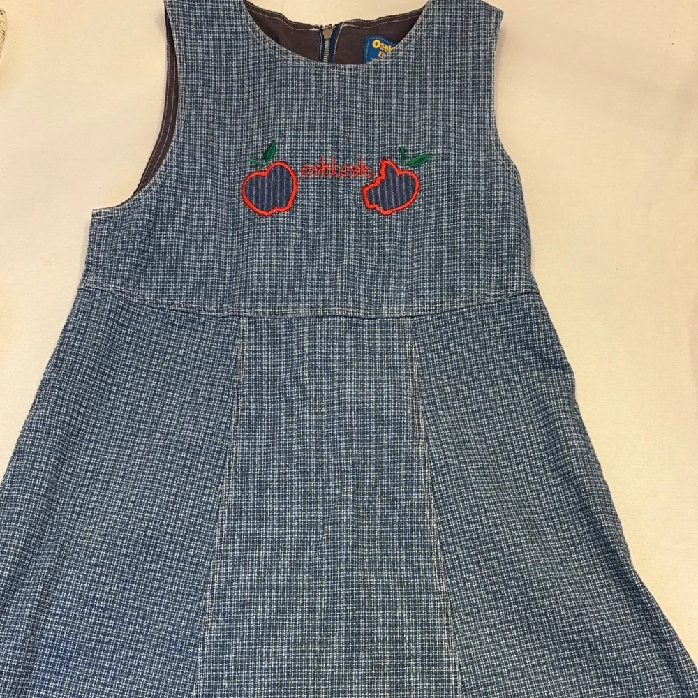 Vintage OshKosh B'gosh Blue Plaid Denim Apple Dress